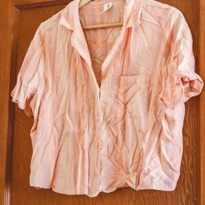 Pink Vertical Striped Cropped Button Up